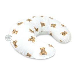Perna pentru alaptat, Qmini, Din bumbac certificat Oeko Tex Standard 100, Cu husa detasabila, Cu fermoar securizat, Circumferinta 155 cm, Teddy Toys