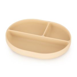 Petite&Mars - Farfurie compartimentata Take&Match, Ovala, Cu ventuza si 3 compartimente, Silicon, Fara BPA, 630 ml, 6 luni+, Bej