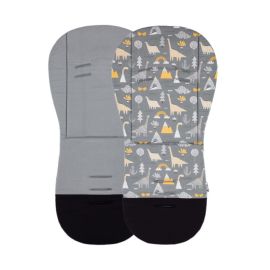 Petite&Mars - Husa pentru carucior din spuma cu memorie elastica, Editie limitata, Cu dinozauri, Utilizare fata-verso, 86 x 42 x 1 cm, Gri