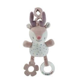 Petite&Mars - Jucarie zornaitoare din plus, Suzi, Cu sunet, Cu inel pentru dentitie si margelute, Cu agatatoare, 30 x 14 x 7 cm, 0 luni+, Maro