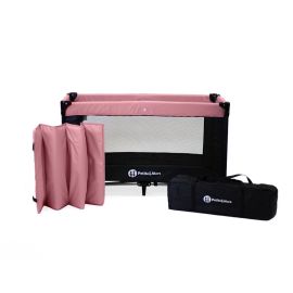 Petite&Mars - Patut pliant cu doua nivele, Cu intrare laterala cu fermoar, 2 roti, 120x60 cm, Rose Pink