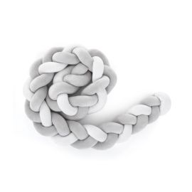 Petite&Mars - Protectie laterala patut Mellow, Bumper impletit, 180x17 cm, Alb/Gri