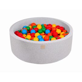 Piscina uscata cu 200 de bile (Galben, Rosu, Verde, Portocaliu, Blue) MeowBaby®, Happy Friends, 90x30 cm, Gri deschis