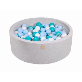 Piscina uscata cu 200 de bile (Turcoaz, Babyblue, Transparent, Alb) MeowBaby®, 90x30 cm, Gri deschis