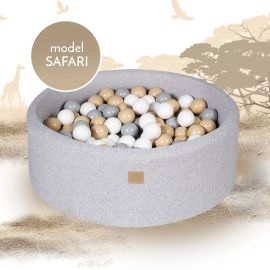 Piscina uscata cu 250 de bile (Alb, Gri, Bej) MeowBaby®, Safari, 90x30 cm, Gri deschis