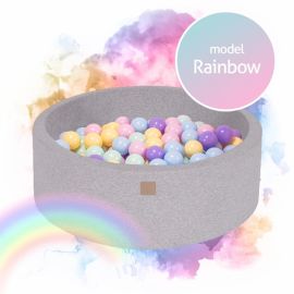 Piscina uscata cu 250 de bile (Babyblue, Mint, Pastel roz, Lila) MeowBaby®, Rainbow, 90x30 cm, Gri deschis
