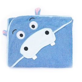 Prosop cu gluga brodata Water Friends Blue Hipopotam 100x100 cm