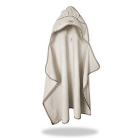 Prosop cu gluga pentru juniori, Qmini, Cu urechi si agatatoare, Dimensiune 120x85cm, Din tricot termo-terry din bambus, Materiale certificate Oeko Tex Standard 100, Beige