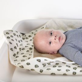 Prosop cu gluga si manusa de baie Childhome Jerse/Frotir 80x80 cm, Leopard