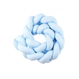 Aparatoare laterala pat Bumper impletit, Cu inchidere velcro, Bumbac Uni Blue, 210X21 cm