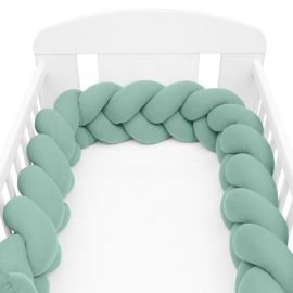 Protectie laterala pentru patut, Tip Bumper impletit, Din muselina, Din materiale certificate Oeko Tex Standard 100, New Baby, Lungime 210 cm, Green
