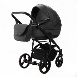 Carucior 2 in 1 Adamex Lanti PS35 cu dubla suspensie, Linen & EcoLeather, Dark Gray