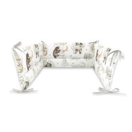 Qmini - Aparatoare pentru patut 120X60 cm, Din bumbac certificat Oeko Tex Standard 100, 180x30 cm, Cu panglici, Teddy Bear and Friends Beige