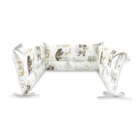 Qmini - Aparatoare pentru patut 140X70 cm, Din bumbac certificat Oeko Tex Standard 100, 210x30 cm, Cu panglici, Teddy Bear and Friends Beige