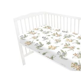 Qmini - Cearceaf cu elastic pentru patut 120x60 cm, Din bumbac, Safari