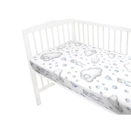 Qmini - Cearceaf cu elastic pentru patut 120x60 cm, Din bumbac, Teddy Bear with Blue Heart