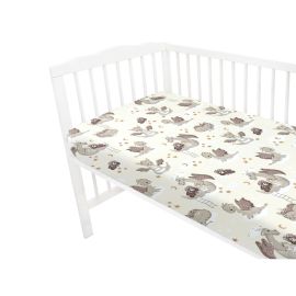Qmini - Cearceaf cu elastic pentru patut 140X70 cm, Din bumbac certificat Oeko Tex Standard 100, Dragons Beige