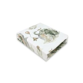 Qmini - Cearceaf cu elastic pentru patut co-sleeper, Theo, Dimensiune 85 x 46 cm, Din bumbac certificat Oeko Tex Standard 100, Elephants on Rainbow