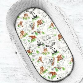 Qmini - Cearceaf cu elastic pentru patut co-sleeper, Timon, Dimensiune 87 x 51 cm, Din bumbac certificat Oeko Tex Standard 100, The continents