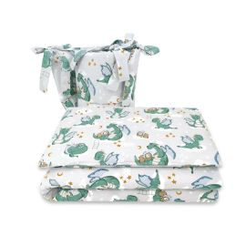 Qmini - Lenjerie patut 3 piese, Cu protectie laterala, Din bumbac certificat Oeko Tex Standard 100, Pentru patut 120x60 cm, Dragons Gray