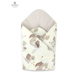 Qmini - Paturica de infasat cu doua fete, Cu multiple utilizari, Cu inchidere arici velcro, Dimensiune 75x75 cm, Din bumbac certificat Oeko Tex Standard 100, Dragons Beige