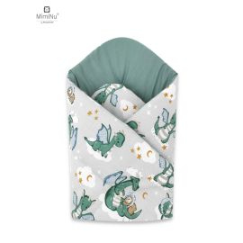 Qmini - Paturica de infasat cu doua fete, Cu multiple utilizari, Cu inchidere arici velcro, Dimensiune 75x75 cm, Din bumbac certificat Oeko Tex Standard 100, Dragons Gray