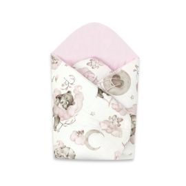 Qmini - Paturica de infasat cu doua fete, Cu multiple utilizari, Cu inchidere arici velcro, Dimensiune 75x75 cm, Din bumbac certificat Oeko Tex Standard 100, Teddy Bear and Friends Pink