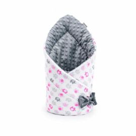 Qmini - Paturica de infasat cu fata dubla Minky Wrap, Nou-nascut, Din Bumbac, 80x80 cm, Elephants Roses