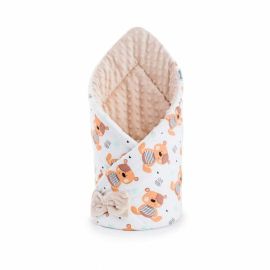 Qmini - Paturica de infasat cu fata dubla Minky Wrap, Nou-nascut, Din Bumbac, 80x80 cm, Teddy Ecru