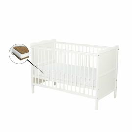 Qmini - Patut din lemn Julia 120x60 cm, multifunctional, Alb + Saltea 12 cm