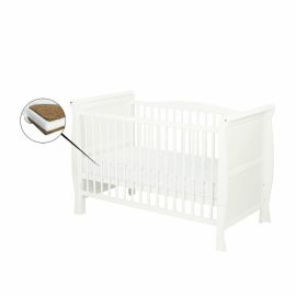 Qmini - Patut din lemn Julia Lux 120x60 cm, multifunctional, Alb + Saltea 10 cm