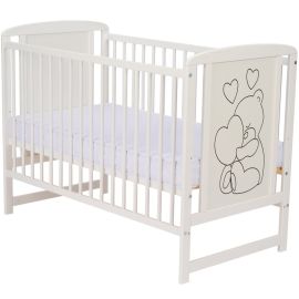 Qmini- Patut din lemn Timmi Heart 120x60 cm, Din lemn de pin, MDF, Somiera reglabila, Alb