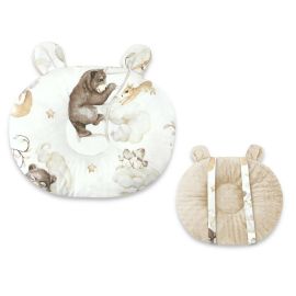 Qmini - Perna bebelusi Ursulet, Multifunctionala, Cu doua fete, Tesatura pufoasa minky si bumbac, Materiale certificate Oeko Tex Standard 100, Dimensiune 30x23 cm, Minky Teddy Bear and Friends Beige