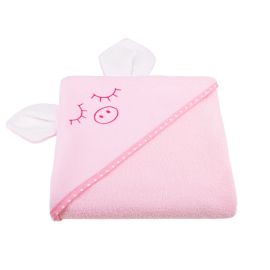 Qmini - Prosop cu gluga cu urechi, 80x80 cm, Pink Piggy