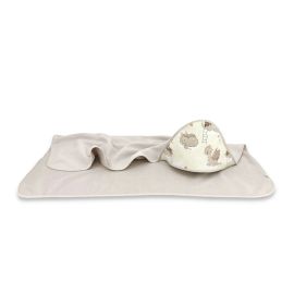 Qmini - Prosop mare cu gluga, Dimensiune 100x100 cm, Din bumbac si thermo fleece, Materiale certificate Oeko Tex Standard 100, Dragons Beige