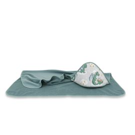 Qmini - Prosop mare cu gluga, Dimensiune 100x100 cm, Din bumbac si thermo fleece, Materiale certificate Oeko Tex Standard 100, Dragons Gray