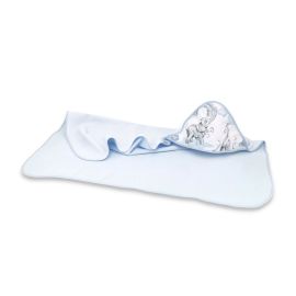 Qmini - Prosop mare cu gluga, Dimensiune 100x100 cm, Din bumbac si thermo fleece, Materiale certificate Oeko Tex Standard 100, Elephants on Rainbow Blue