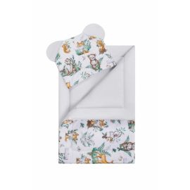 Qmini - Set 2 piese pentru patut, carucior si cosulet, Cu paturica si pernuta cu urechi, Din bumbac, Forest Animals