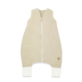 Sac de dormit, Qmini, Cu picioruse, De iarna, Din muselina dubla, Cu fermoar pe mijloc, 90 cm, S, Material certificat Oeko Tex Standard 100, Warm Beige