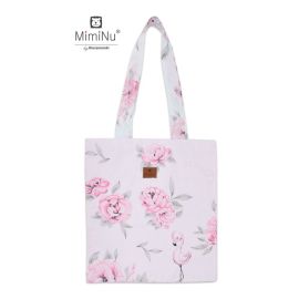 Sacosa textila, MimiNu, Maxi, Pentru mamici, 38x40 cm, Din bumbac certificat Oeko Tex Standard 100, Peonie Pink