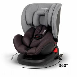 Scaun auto pentru copii, Linus, Pentru grupele de greutate 0-36 Kg, Tehnologie Isofix, Centura Top Tether, Protectie laterala, Rotire 360 grade, Cu pozitie de somn si tetiera reglabila, FreeON, Grey