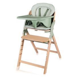 Scaun de masa multifunctional Megan, Lionelo, Din lemn de fag, 6 luni- adult, Reglabil pe inaltime, Husa impermeabila, Tavita silicon, Suport de picioare reglabil, Greutate maxima 110 Kg, Verde