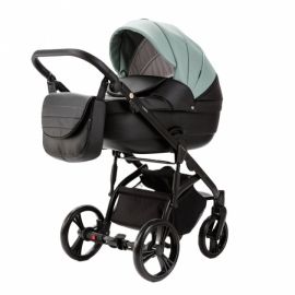 Carucior 2 in 1 Adamex Lanti SD103 cu dubla suspensie, Full EcoLeather, Black Jade