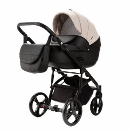 Carucior 2 in 1 Adamex Lanti SD110 cu dubla suspensie, Full EcoLeather, Black Grain