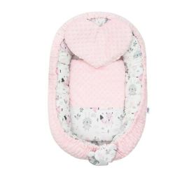 Set 3 piese Luxury, Baby Nest cu doua fete, Cu paturica si pernuta in forma de inima, New Baby, Minky Bears Pink