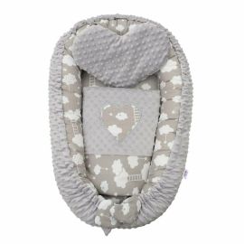 Set 3 piese, New Baby, Luxury, Baby Nest cu doua fete, Cu paturica si pernuta in forma de inima, Minky Heart Cloud