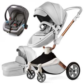 Set 3in1 - Carucior Copii Hot Mom 360 Gri 2 in 1+ Scoica auto Hot Mom