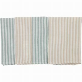 Set 4 lavete, Bubaba, Din muselina, Dimensiune 40x40 cm, Pentru spalarea si ingrijirea fetei si a corpului bebelusului dupa masa sau baita, Green Stripes