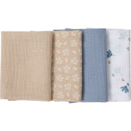 Set 4 lavete din muselina, Dimensiune 40x40 cm, Pentru spalarea si ingrijirea fetei si a corpului bebelusului dupa masa sau baita, Bubaba, Blue