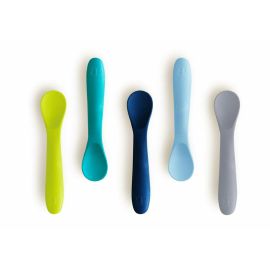 Set 5 lingurite, Spoon, Silicon, Textura moale, Anti-bacteriene si non-alergice, Fara BPA, Bbluv, Blue